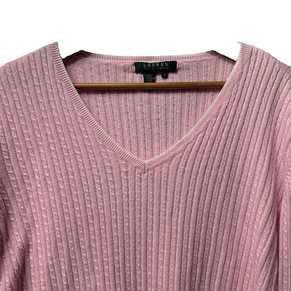 Lauren Ralph Lauren Cable Knit Sweater Women's Medium Pink Preppy